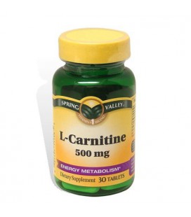 Spring Valley 30 Tablets 500 mg L-Carnitine Dietary Suppleme