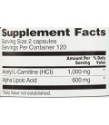 Vitacost acide alpha-lipoïque et acétyl L-Carnitine HCl - 1.600 mg par portion - 240 Capsules