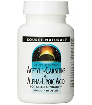 Source Naturals acétyl L-carnitine et acide alpha-lipoïque, 650mg, 60 comprimés