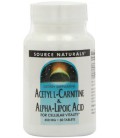 Source Naturals acétyl L-carnitine et acide alpha-lipoïque, 650mg, 60 comprimés