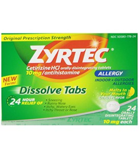 Zyrtec 24 heures Allergie Dissoudre les comprimés, 10 mg, Citrus, 24 Count