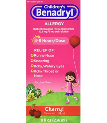 Benadryl Allergy Enfant Cerise Sirop, 8 Fluid Ounce