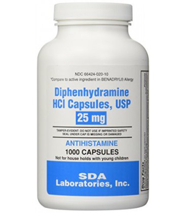 Générique Benadryl Allergy - Diphenhydramine (25mg) - 1000 Capsules