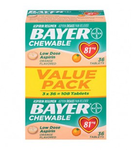 Bayer Aspirine à croquer 81mg, parfum orange, 108 Tablettes