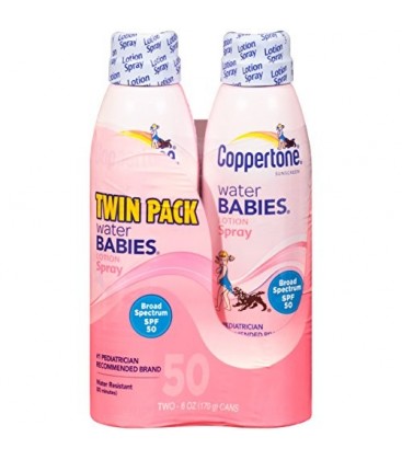 Coppertone WaterBABIES Sunscreen Quick Cover Lotion Spray SPF 50 Twin Pack (6 oz x 2)