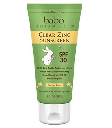 Babo Botanicals SPF 30 Clear Zinc Lotion - 3 Ounces, Best Natural Mineral Sunscreen, Non-Nano, Sensitive