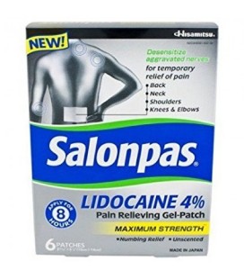 Salonpas Lidocaïne analgésique Maximim Force Gel-Patch 6 petits patches (pack de 2) Par Emerson Healthcare Llc