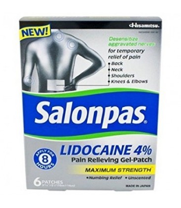 Salonpas Lidocaïne analgésique Maximim Force Gel-Patch 6 petits patches (pack de 2) Par Emerson Healthcare Llc