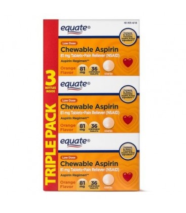 Equate faibles doses d'aspirine à croquer orange 81 mg 36 Ct 3 Pk