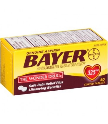 Véritables Bayer Aspirine 325 mg comprimés enrobés Analgésique avec des avantages salvateurs 50 Count