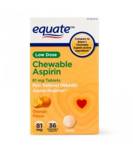 Equate faibles doses d'aspirine à croquer orange 81 mg 36 Ct