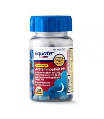 Equate Force supplémentaire PM Acetaminophen Gelcaps à action rapide 500 mg 80 Ct