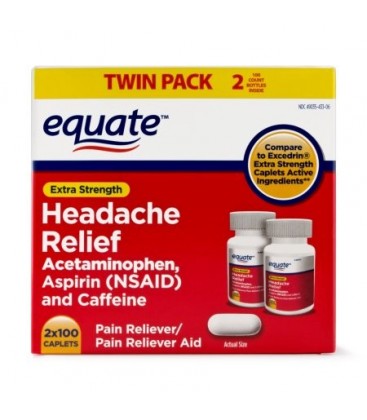 Equate Maux de tête de secours Acétaminophène aspirine et caféine Extra Strength Twin Pack 200 Caplets