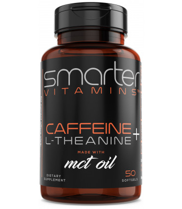 SmarterVitamins CAFÉINE - 200mg pilules caféine avec 100mg L-théanine pour l'énergie mise au point et la clarté - huile MCT