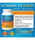 Vitamin D3 GOLD - 5000 IU (360 Softgels) Naturally Sourced Preservative-free Vitamin D