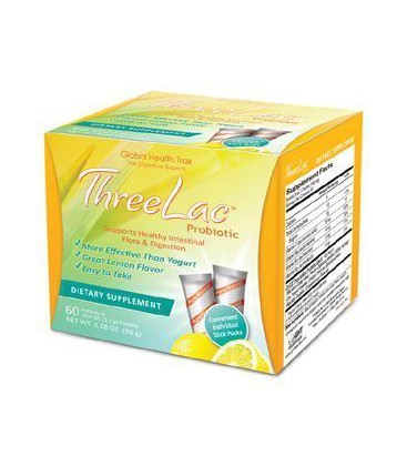 Threelac Probiotic Dietary Supplement, Natural Lemon Flavor, Includes 60 .053-Ounce Packets