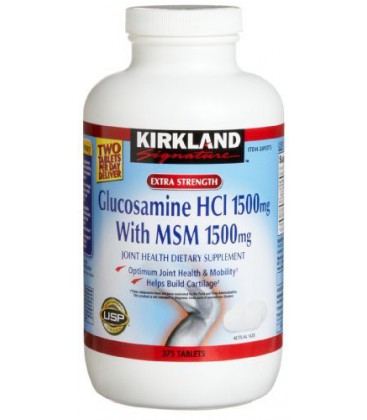 Kirkland Signature Extra Strength Glucosamine HCI 1500mg, With MSM 1500 mg, 375-Count Tablets