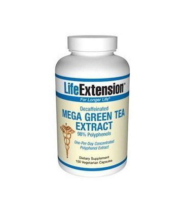 Life Extension Decaffeinated Mega Green Tea Extract 98% Polyphenolds, Vegetarian Capsules, 100-Count