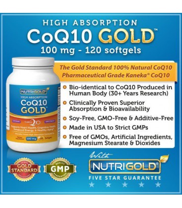 NutriGold CoQ10, 100mg, 120 Softgels - High Absorption CoQ10 GOLD with Kaneka Q10