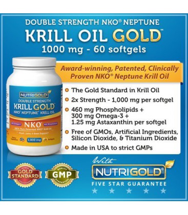 NutriGold NKO Neptune Krill Oil Gold, 1000mg, 60 Softgels (100% Pure NKO Neptune Krill Oil with Astaxanthin)