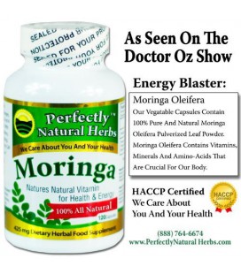 Moringa Oleifera Veggie Capsules As Seen On The Dr. Oz Show. 120 Count Bottle, 425mg Each.