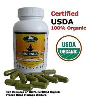 Organic Moringa Leaves 120 Veg Capsules 380 mg. *** USDA Certified Organic *** 100% Natural Herbal Dietary Supplement