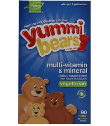 Yummi Bears Multi-Vitamin & Mineral, Vegetarian, 90-Count Sour Gummy Bears