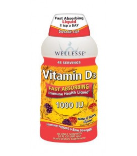 Wellesse Vitamin D3 Liquid 1000 IU, Natural Berry Flavor, 16 ounce Bottle (Pack of 3)