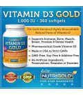 Vitamin D3 GOLD - 1000 IU, 360 Softgels (GMO-free, Preservative-free, USP Grade Vitamin D from natural source)