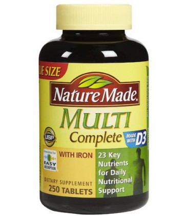 Nature Made Multi Complete With Iron Dietary Supplement 250 Tablets, Complete Multi Vitamin, Multi Mineral