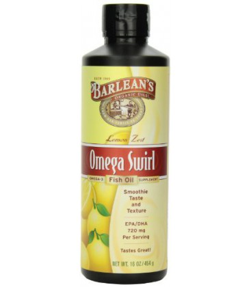 Barlean's Organic Oils Omega Swirl Fish Oil, Lemon Zest, 16-Ounce Bottle