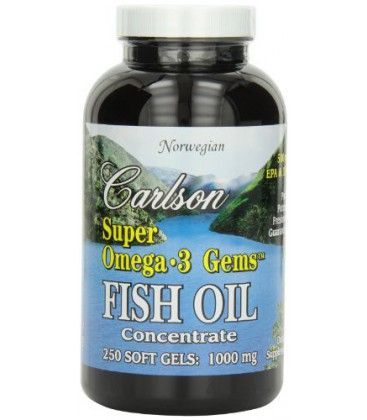 Carlson Labs Super Omega-3 Gems, Fish Oil Concentrate, 1000mg, 250 Softgels