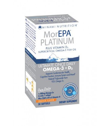 Minami MorEPA Platinum, Plus Vitamin D3 Supercritical Omega 3 Fish Oil, Orange, 30 softgels