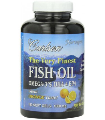 Carlson Labs Very Finest Norwegian Liquid Fish Oil, Orange Flavor, 1000mg, 120 Softgels