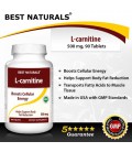 1 L-Carnitine 500 mg 90 Tablets by Best Naturals (L-Carnitine Tartrate) - Boost Cellular Energy* - Manufactured in a USA Based