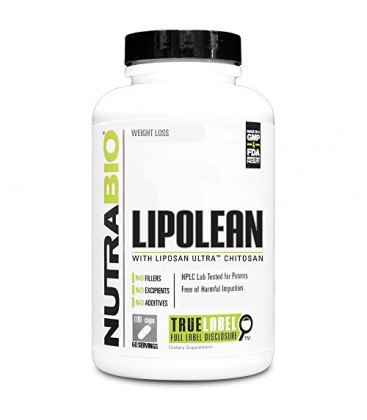 NutraBio LipoLean Fat Blocker with 1500mg Ultra Liposan Chitosan plus Glucomannan, L-Carnitine - 180 Capsules