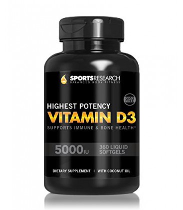 Vitamin D3 (5000iu) 360 mini-capsules Enhanced with Organic Coconut Oil for Better AbsorptionMade In USA