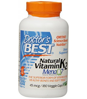 Doctor's Best Natural Vitamin K2 MenaQ7 Capsules, 180 Count