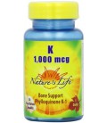 Nature's Life K , Bone Support, Phylloquinone, 1000 Mcg, 50 Vegetarian Capsules