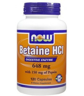 NOW Foods Betaine HCl 648 mg Caps, 120 ct (Pack of 3)